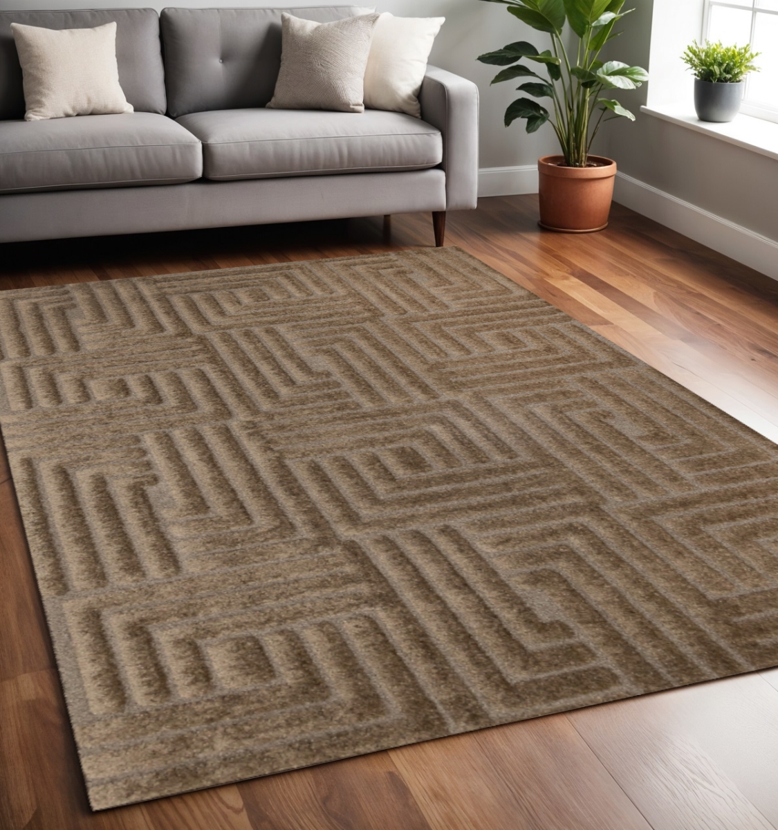 661412 5 x 8 ft. Dark Brown & Brown Geometric Rectangle Area Rug