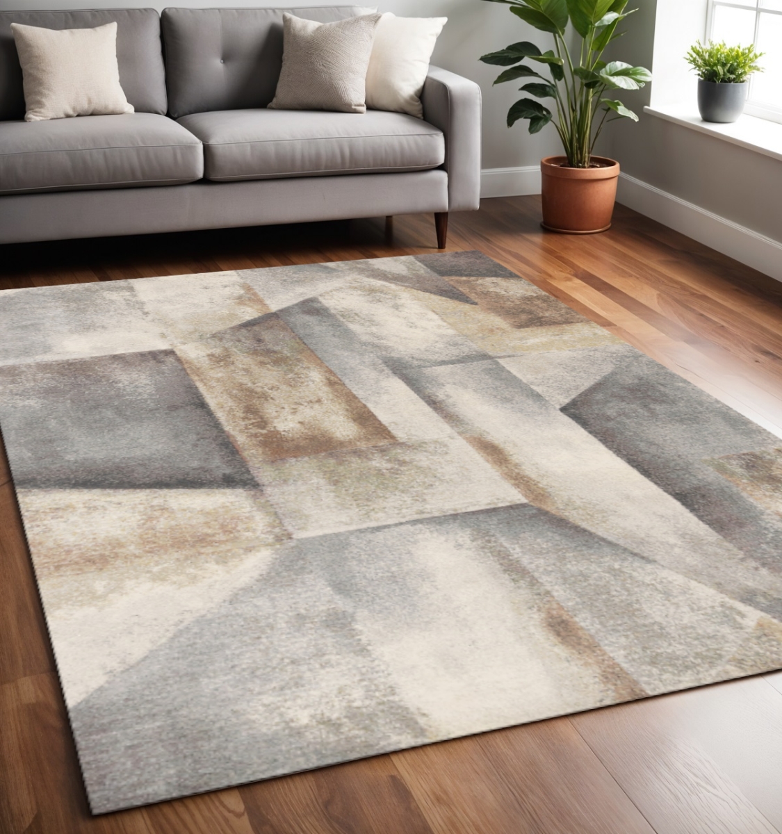 660099 5 x 8 ft. Gray Beige & Brown Abstract Rectangle Area Rug