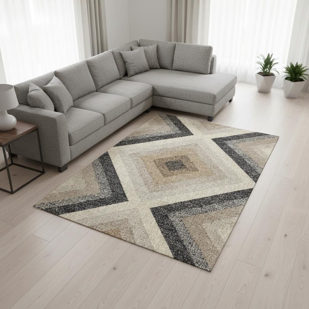 660295 8 x 11 ft. Gray Beige & Black Geometric Rectangle Area Rug