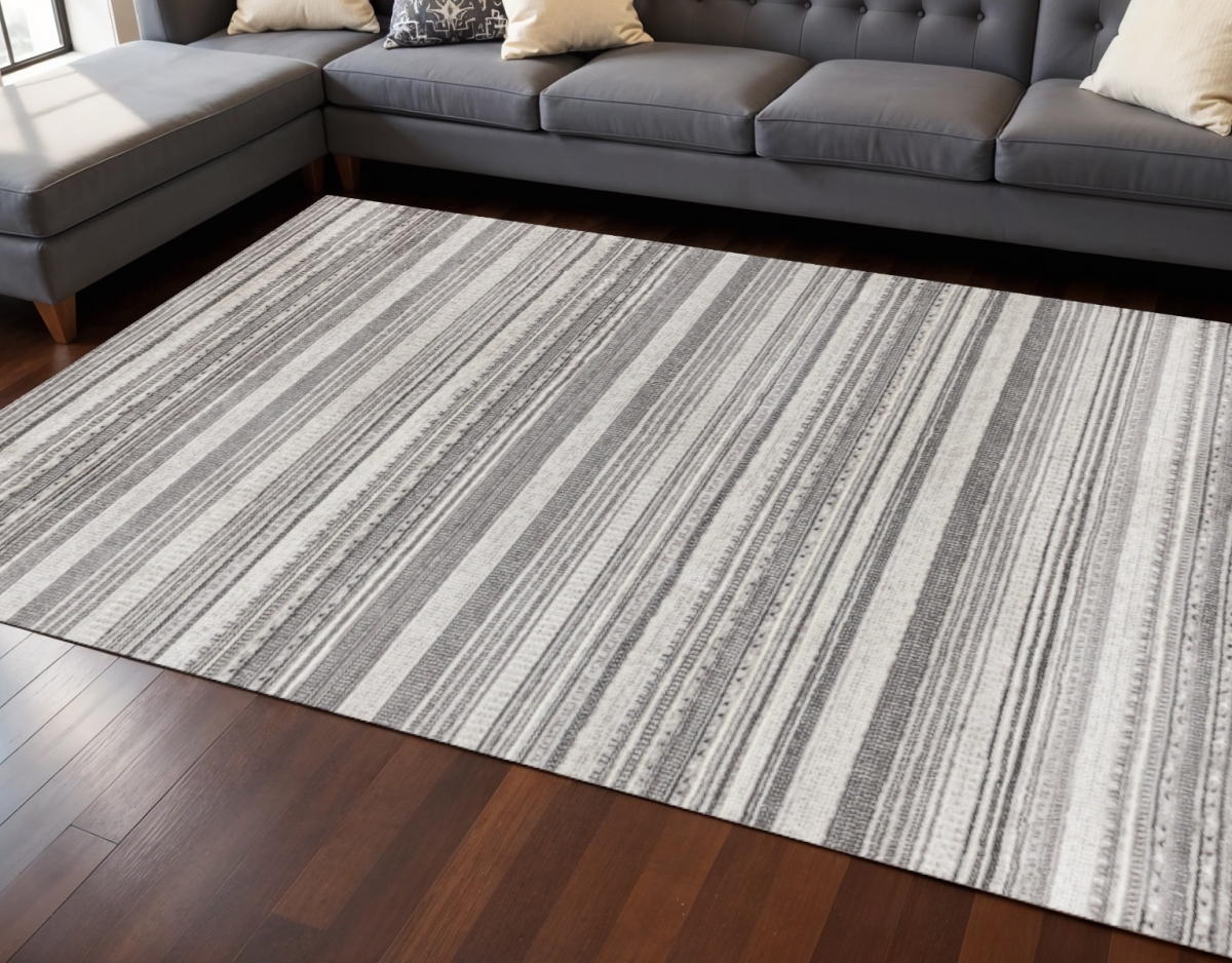 661411 8 x 11 ft. Gray & White Striped Rectangle Area Rug