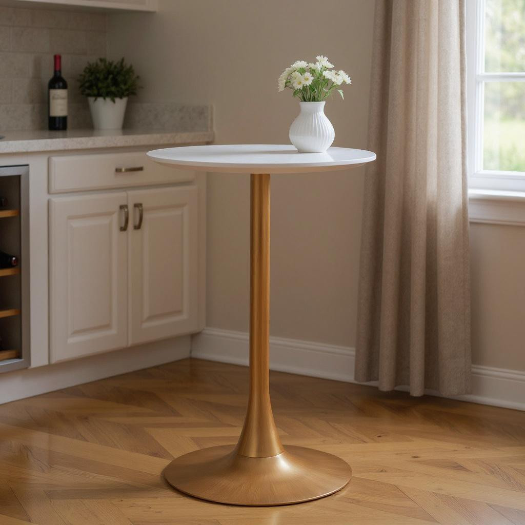 668818 24 in. White & Gold Wood & Steel Rounded Bar Table