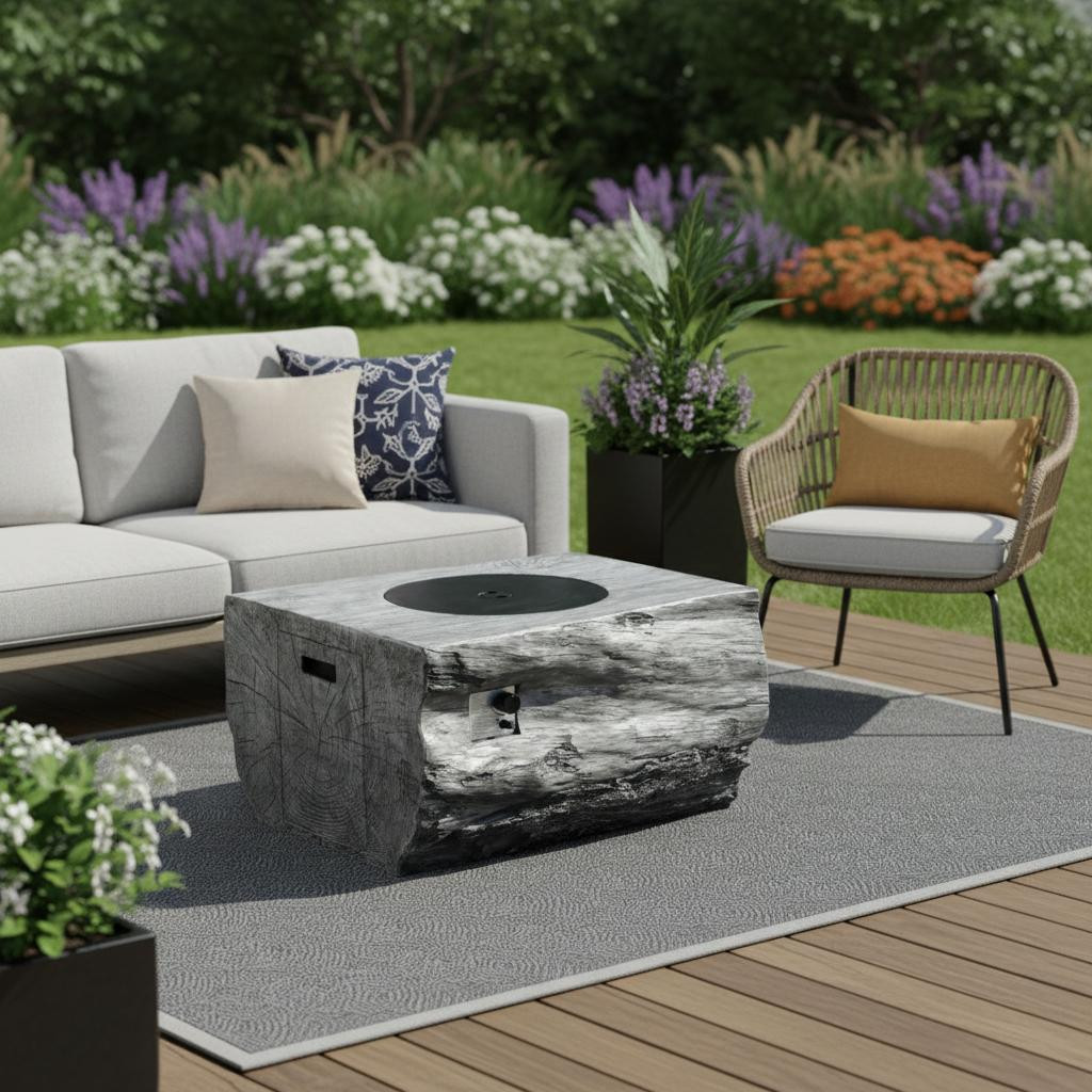 535177 40 in. 50000 BTU Gray Aluminum Natural Gas Rectangular Fire Pit with Cover
