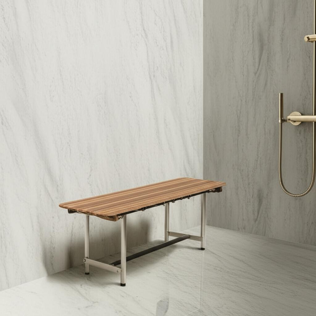 549355 18 x 34 in. Brown Teak Rectangular Shower Bench