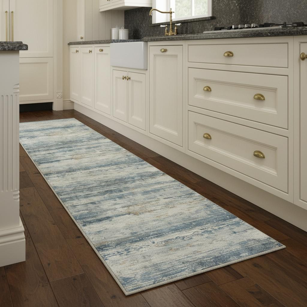 714289 8 ft. Blue Red & Gray Abstract Washable Runner Rug
