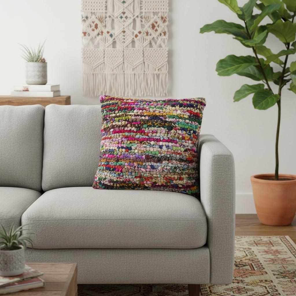 714213 26 in. Rainbow Abstract Rag Floor Pillow Cover