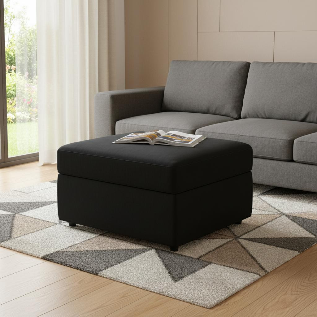 714335 30 in. Black Velvet Storage Ottoman