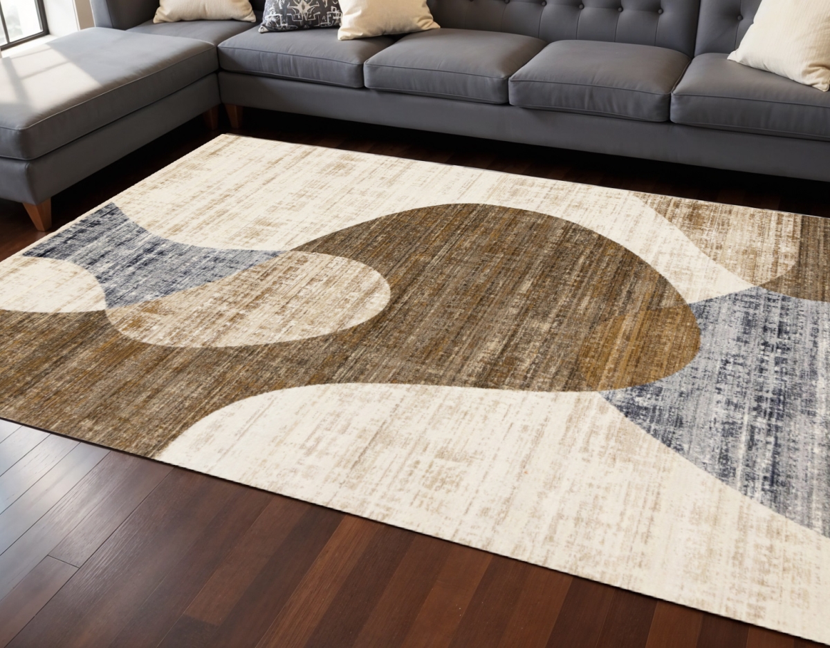 660228 8 x 10 ft. Cream Blue & Brown Abstract Rectangle Area Rug