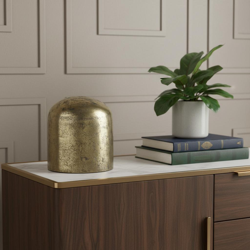 608703 7 in. Antiqued Brass Cast Aluminum Cylindrical Tabletop Sculpture
