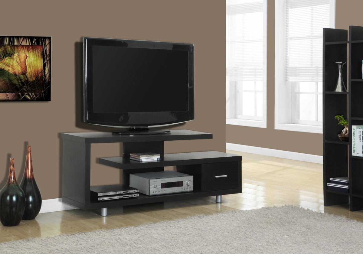 24 in. Particle Board, Hollow Core, Silver Metal TV Stand with a Drawer