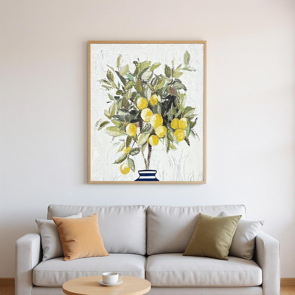649324 Lemon Tree Pot Brown Framed Wall Art, Set of 2