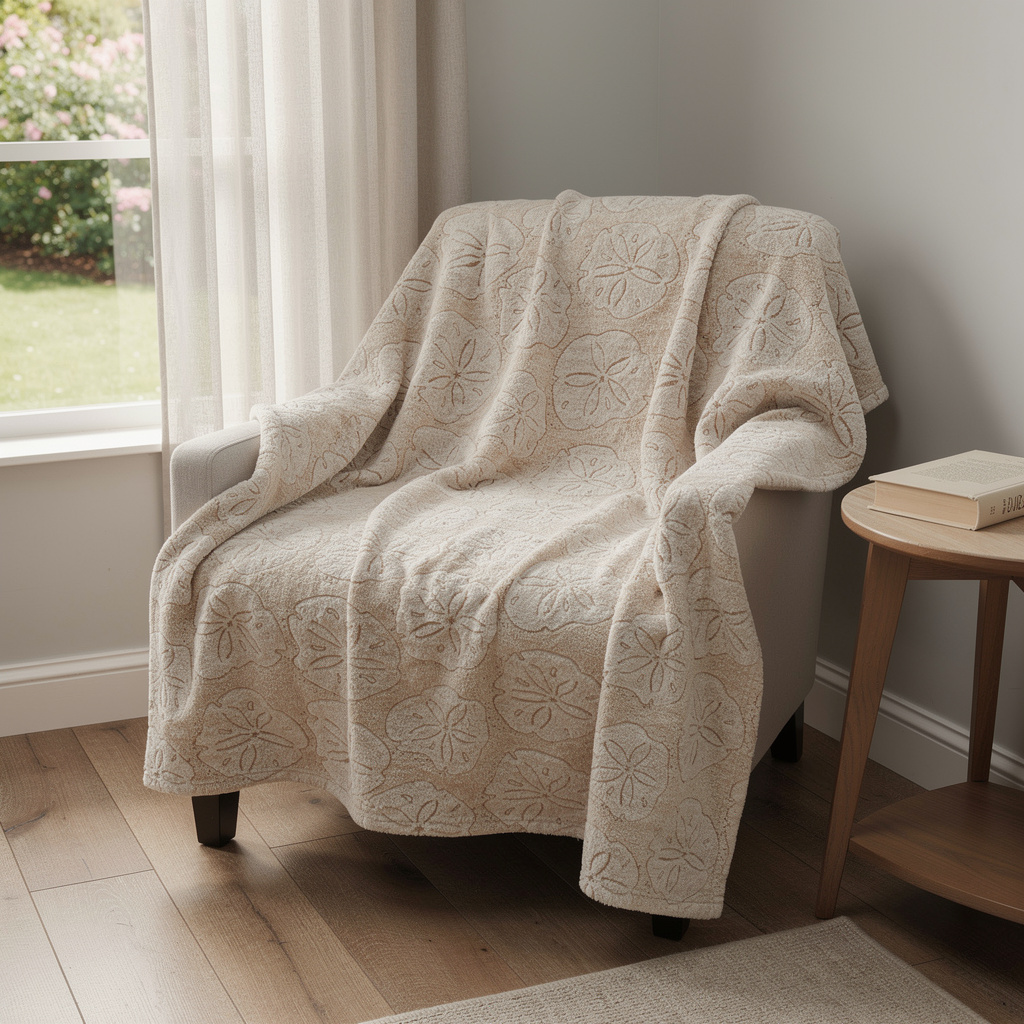712887 50 x 70 in. Beige Sand Dollar Microfiber Plush Throw Blanket
