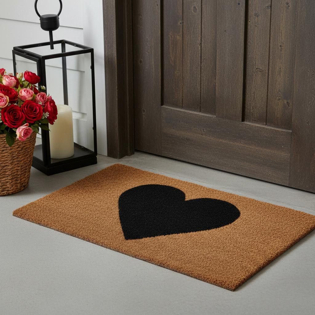 719805 24 x 36 in. Brown & Black Heart Outdoor Coir Rectangle Door Mat