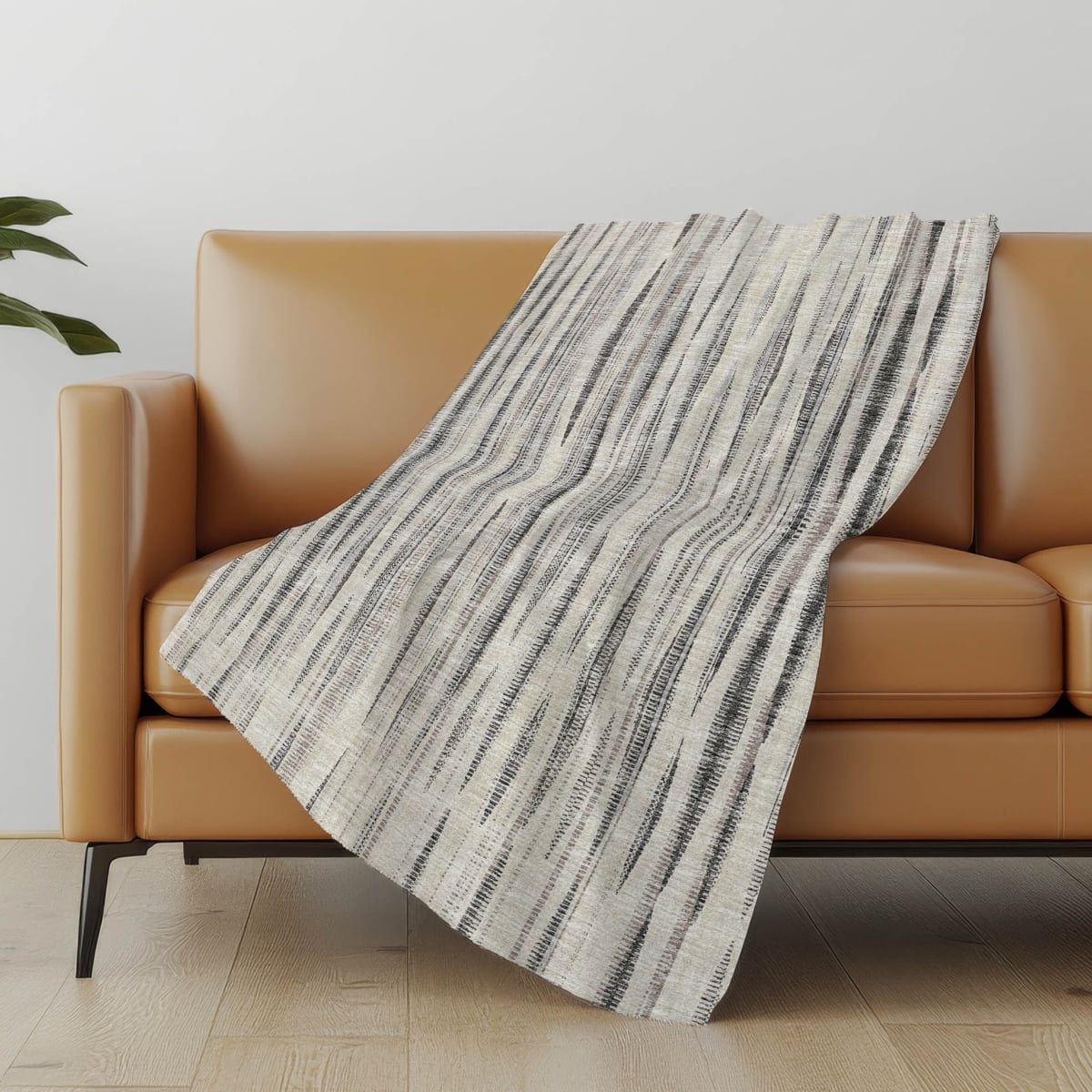 698993 50 x 70 in. Beige & Charcoal Striped Microfiber Plush Throw Blanket