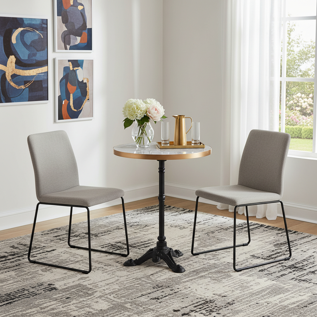 572237 24 in. White & Black Wood & Aluminum Indoor Outdoor Pedestal Base Round Top Dining Table