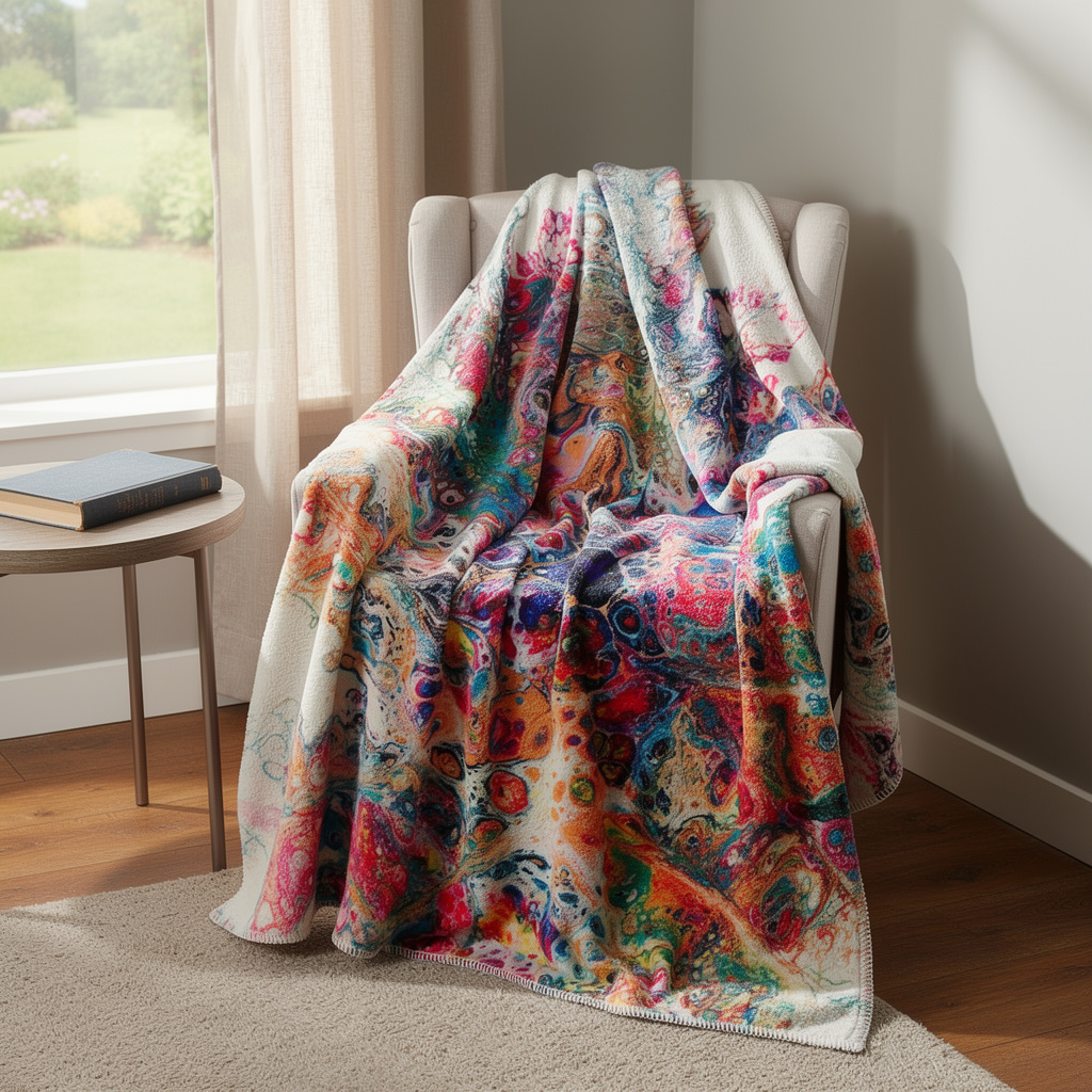 712302 50 x 70 in. White Blue & Gold Abstract Microfiber Plush Throw Blanket