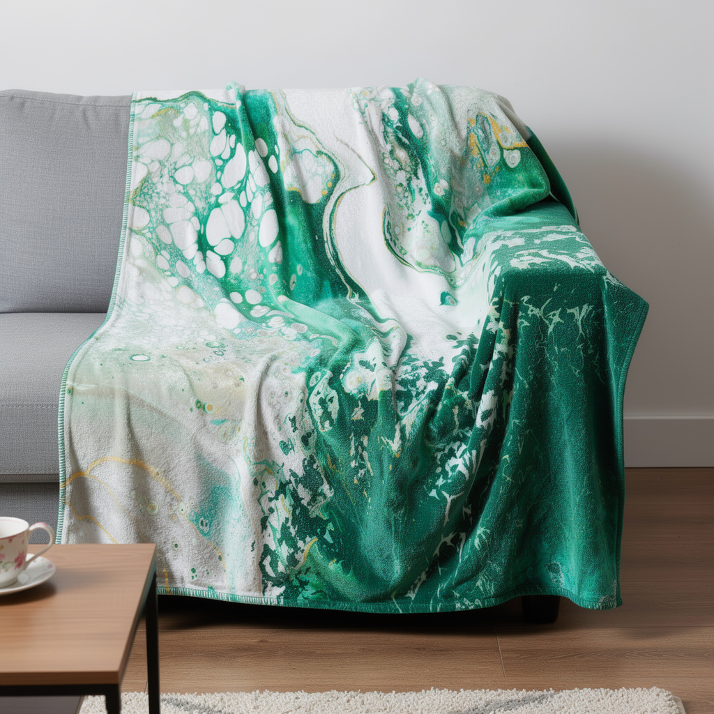 712310 50 x 70 in. Green & Ivory Abstract Microfiber Plush Throw Blanket