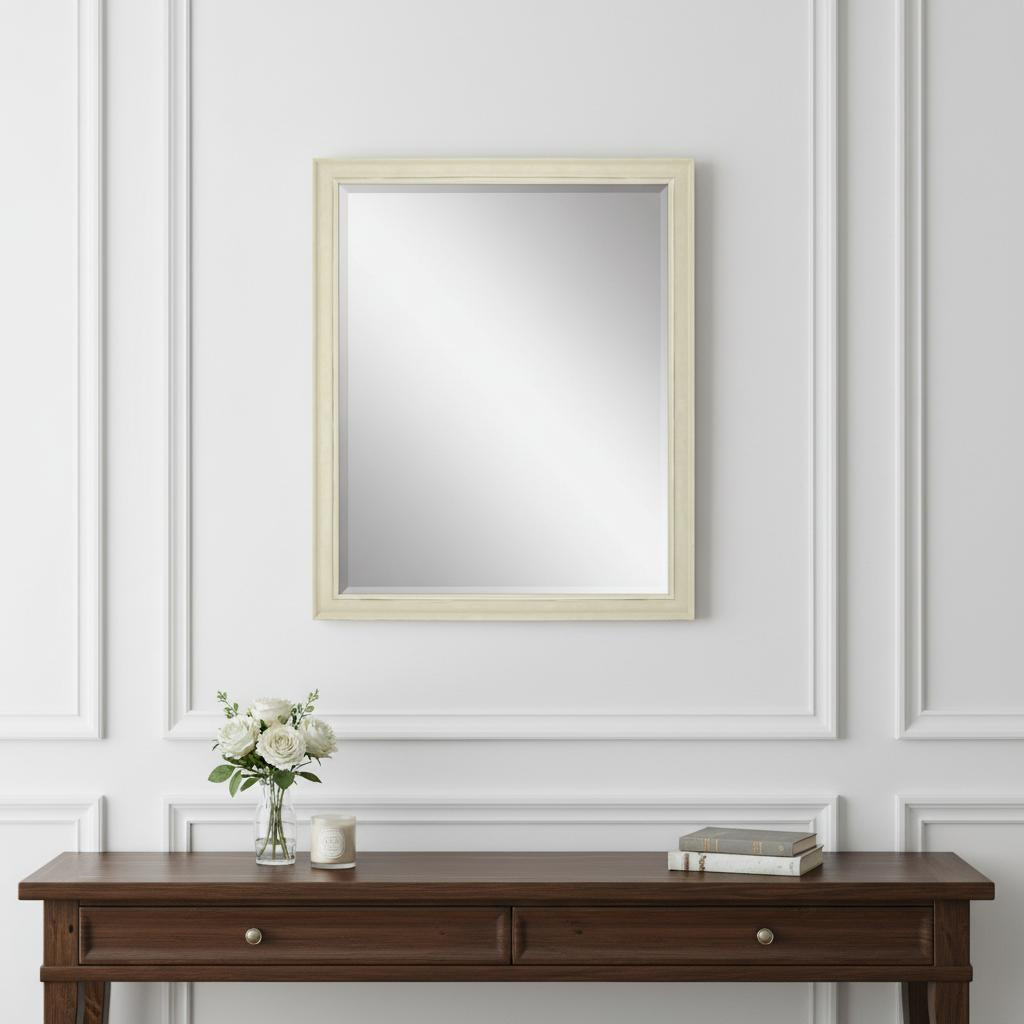 632831 32 in. White Solid Wood Framed Accent Mirror