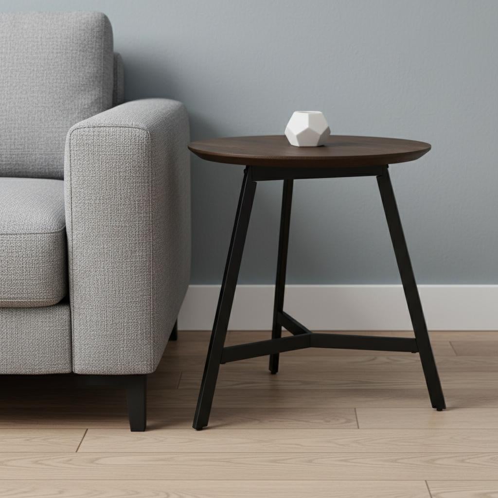 605380 23 in. Espresso & Black Solid Wood & Metal Tray Table