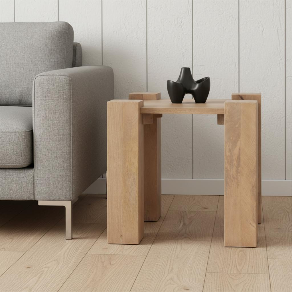 605395 23 in. Natural & Brown Solid Wood & Wood Tray Table