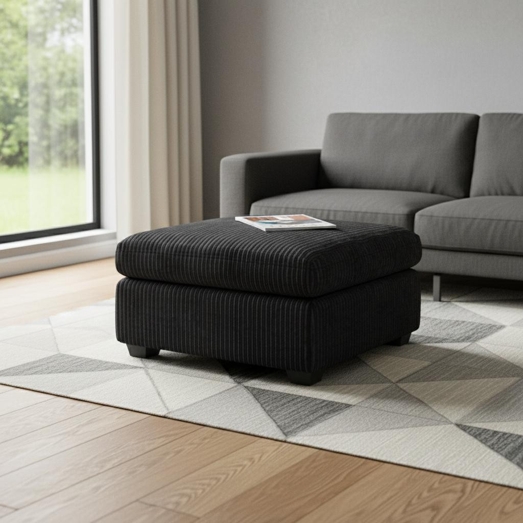 714382 32 in. Black Corduroy Ottoman