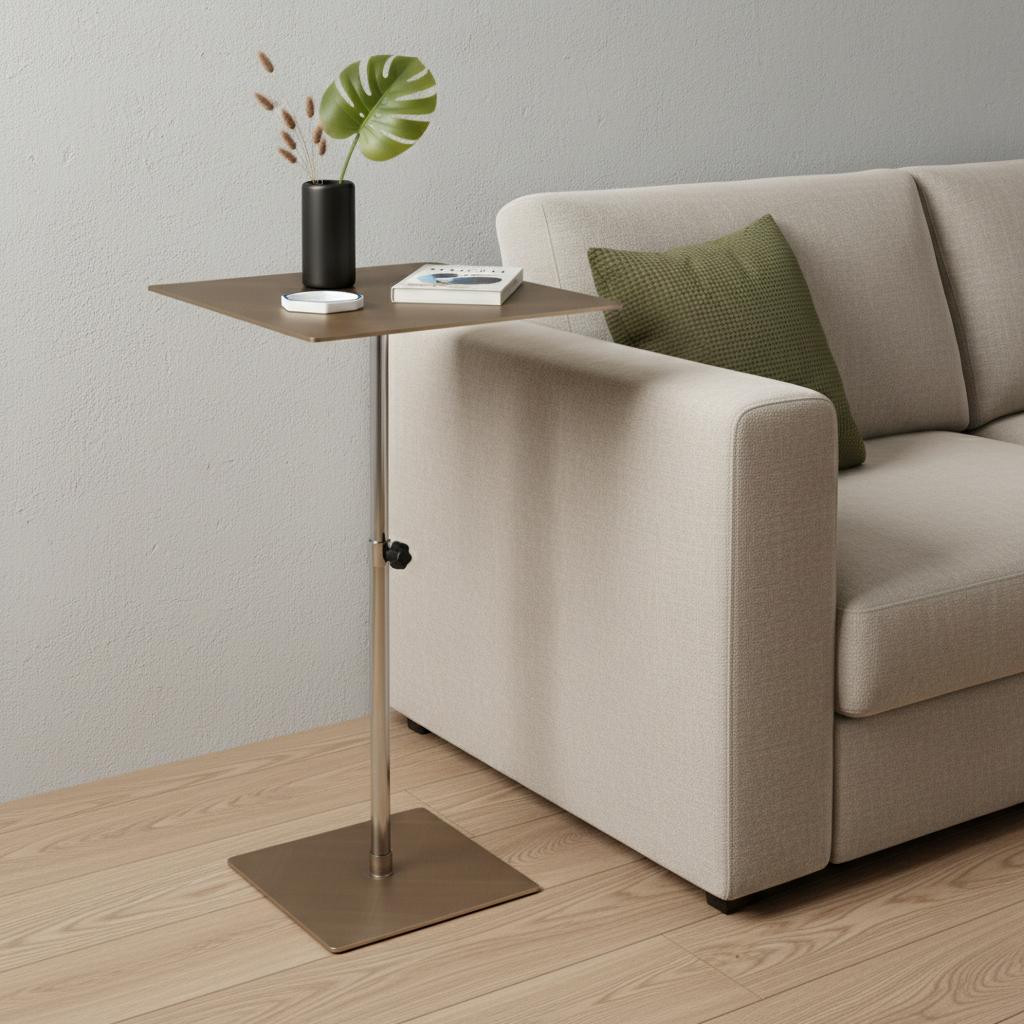 719952 Bronze & Silver Steel Height Adjustable Square Pedestal End Table