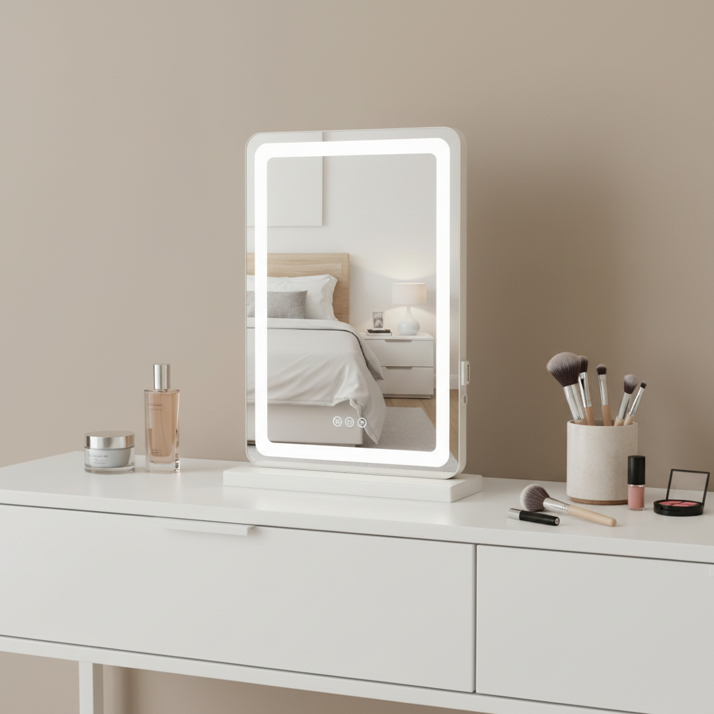 718905 18 in. Clear Lighted Freestanding Frameless Makeup Shaving Tabletop Mirror