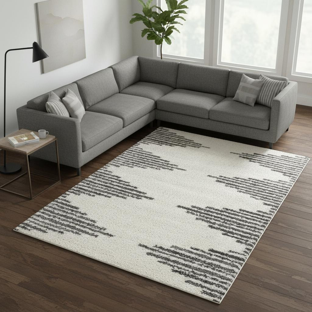 660328 8 x 11 ft. Cream & Gray Geometric Rectangle Area Rug