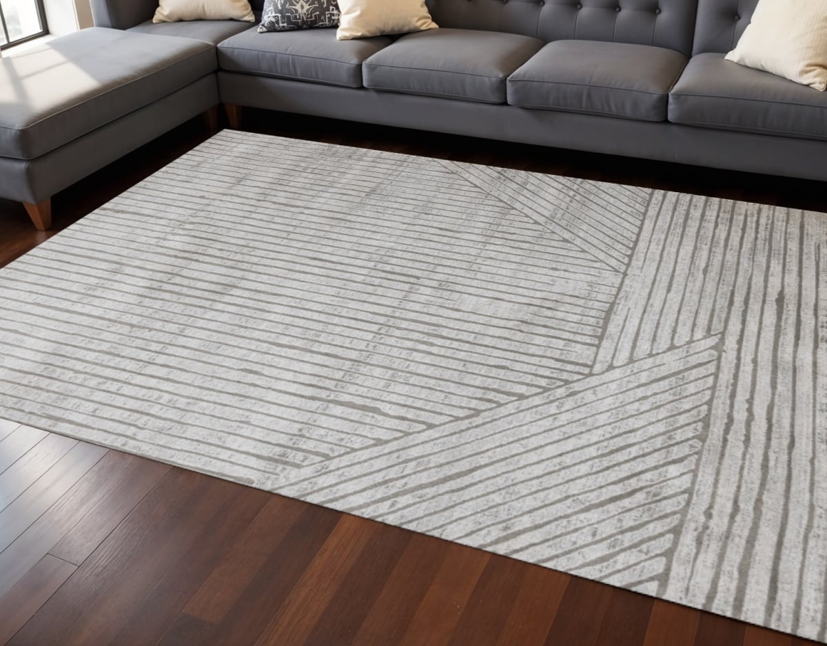661385 8 x 11 ft. Gray & Off White Striped Rectangle Area Rug