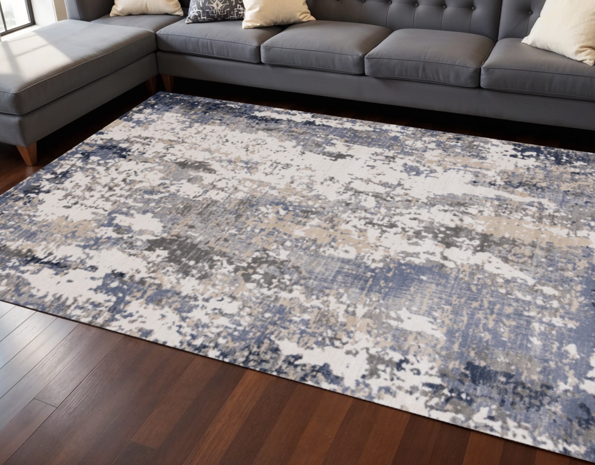 661368 8 x 11 ft. Blue Beige & Gray Abstract Rectangle Area Rug