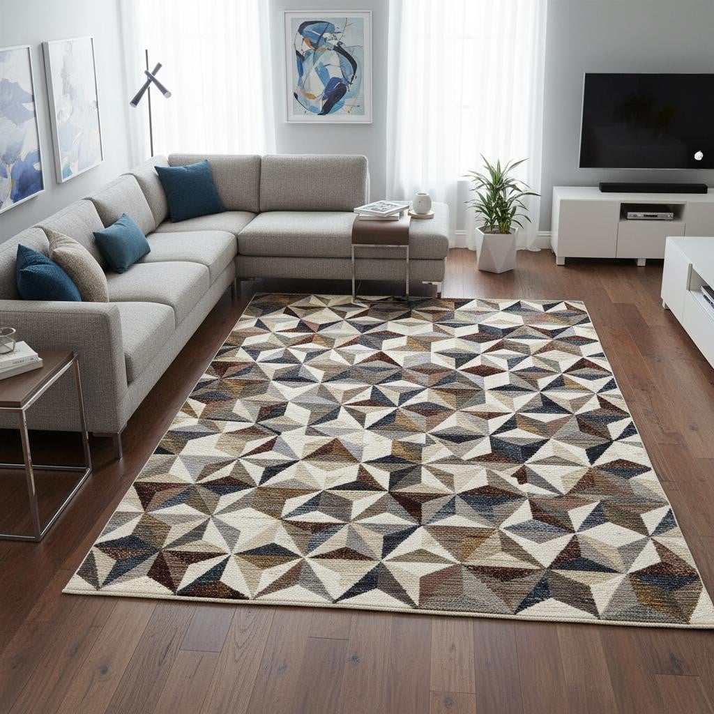 660318 8 x 10 ft. Cream Gray & Brown Geometric Rectangle Area Rug