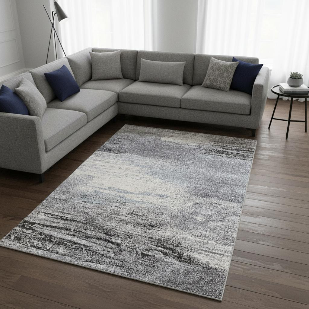 660038 8 x 11 ft. White & Gray Abstract Rectangle Area Rug