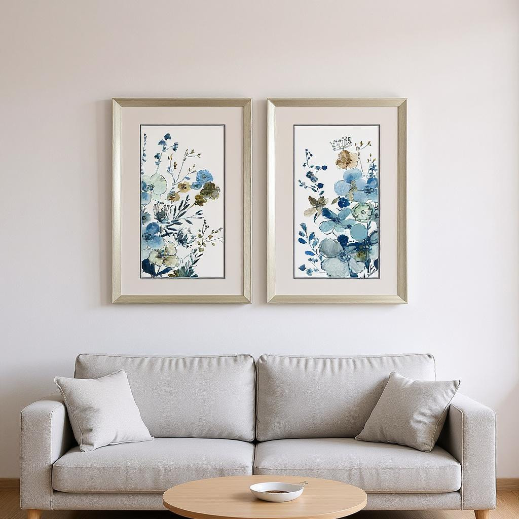 649150 Blue Blossoming Silver Framed Wall Art, Set of 2