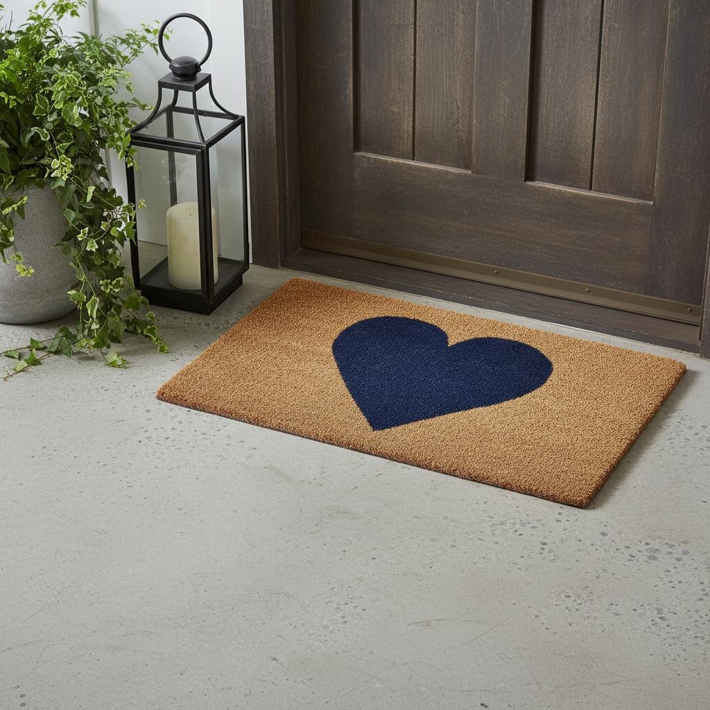 719815 24 x 36 in. Brown & Dark Blue Heart Outdoor Coir Rectangle Door Mat