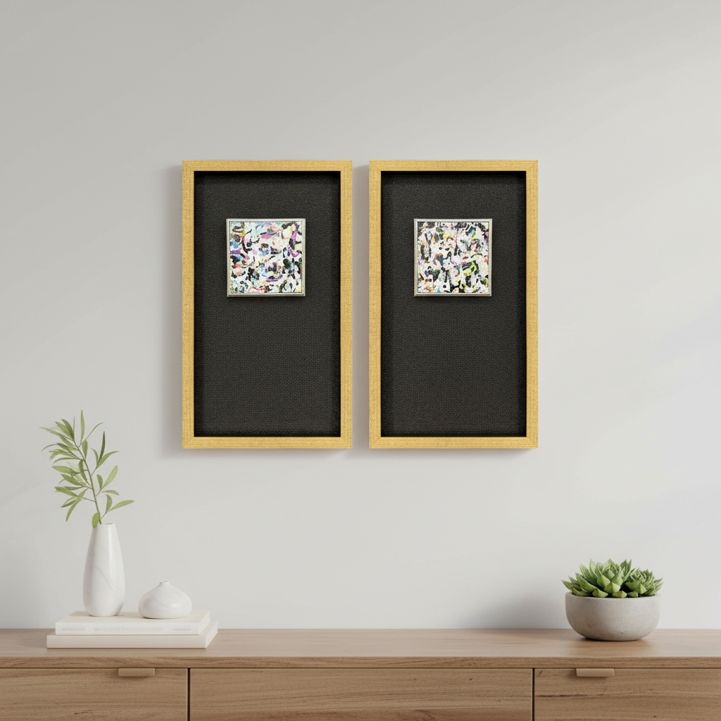 654008 Multi Color Modern Abstract Gold Framed Wall Art, Set of 2