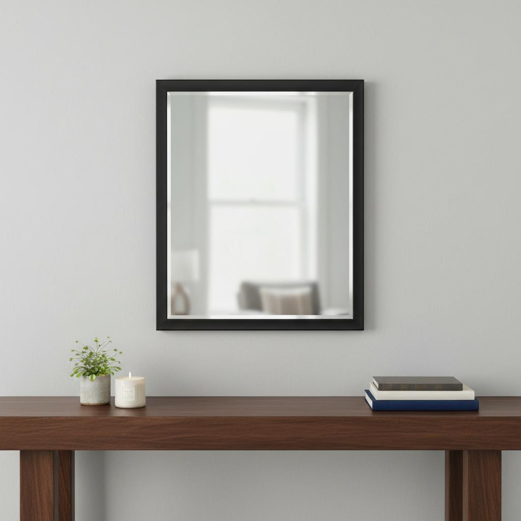 632820 30 in. Black Solid Wood Framed Accent Mirror