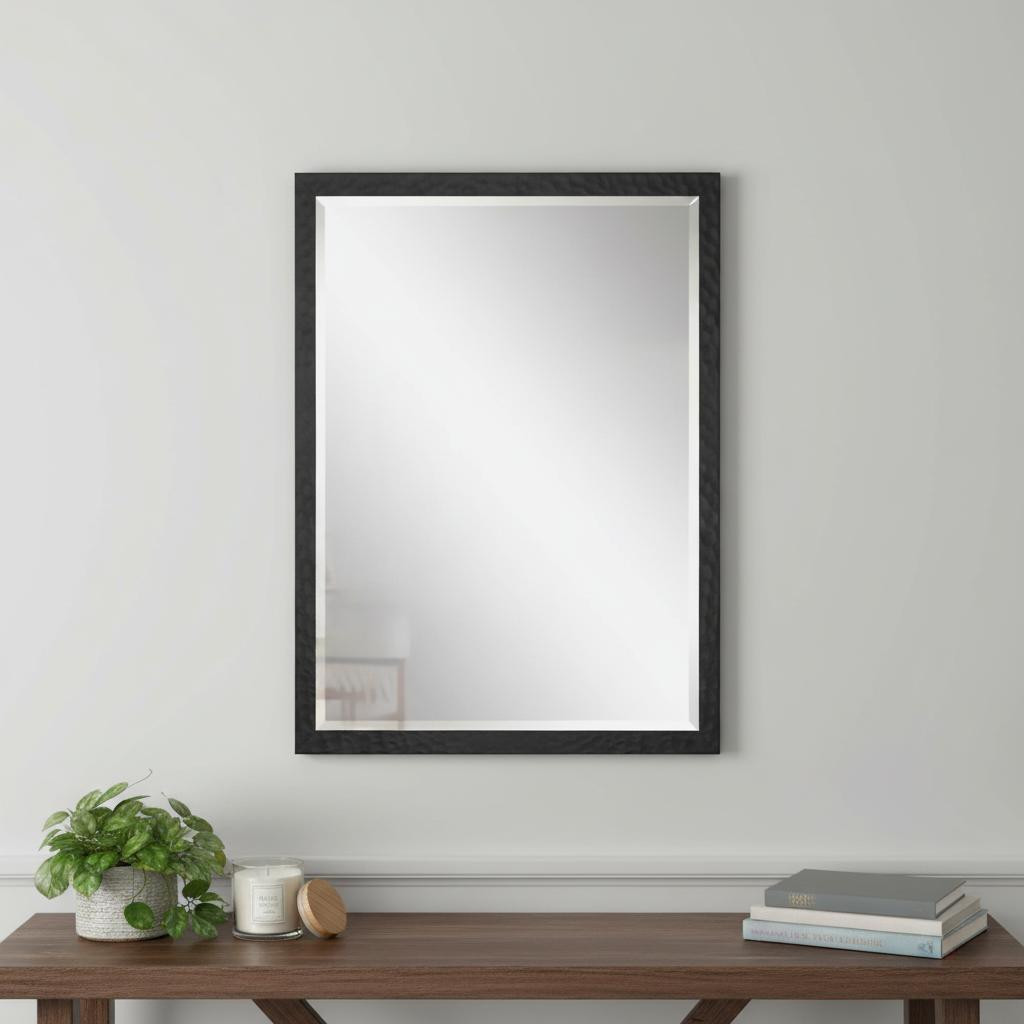 632840 32 in. Black Hammered Geometric Framed Accent Mirror