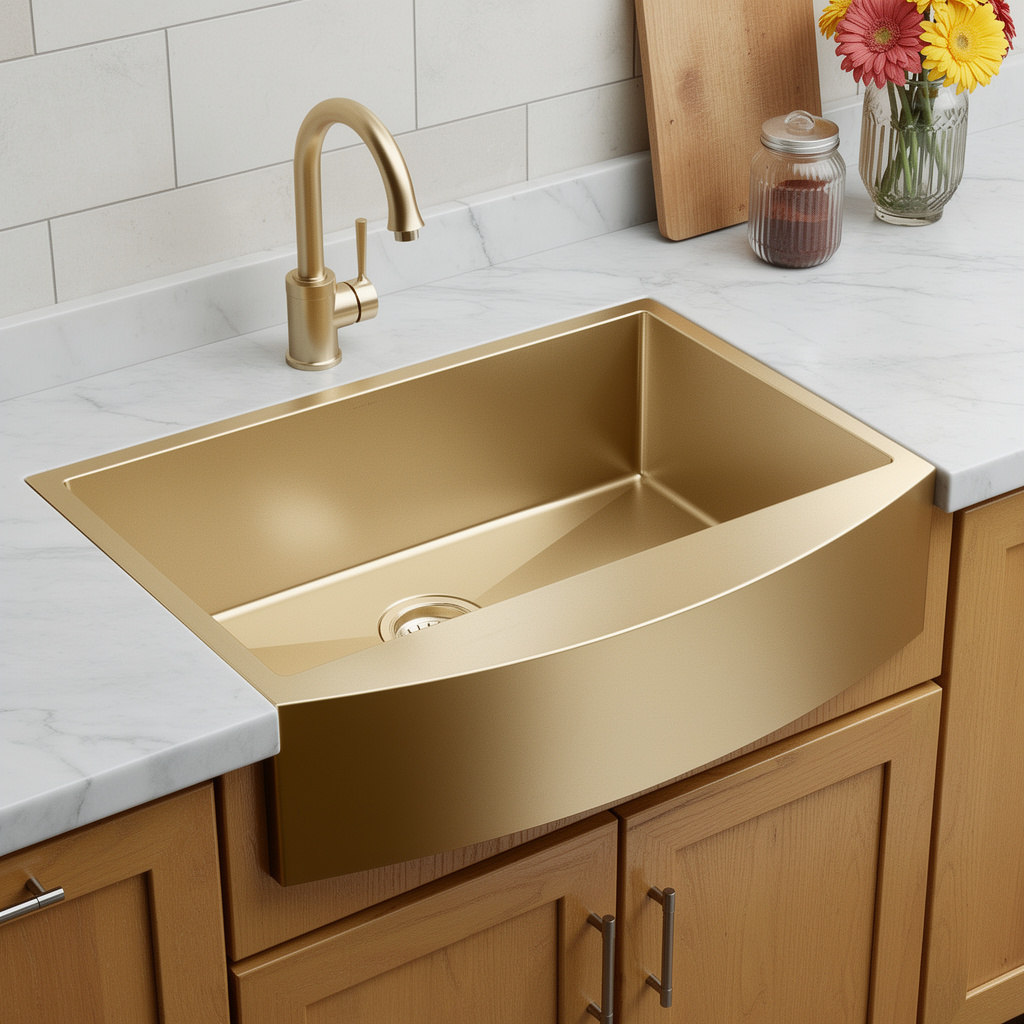 Picture of HomeRoots 719948 10 x 33 in. Gold Stainless Steel Undermount Kitchen Sink