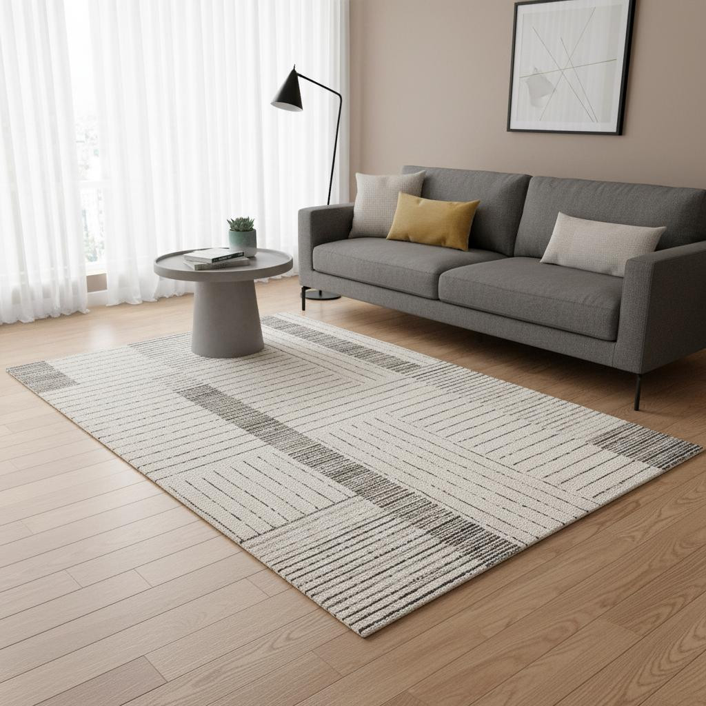 661278 5 x 8 ft. Ivory & Black Striped Rectangle Area Rug