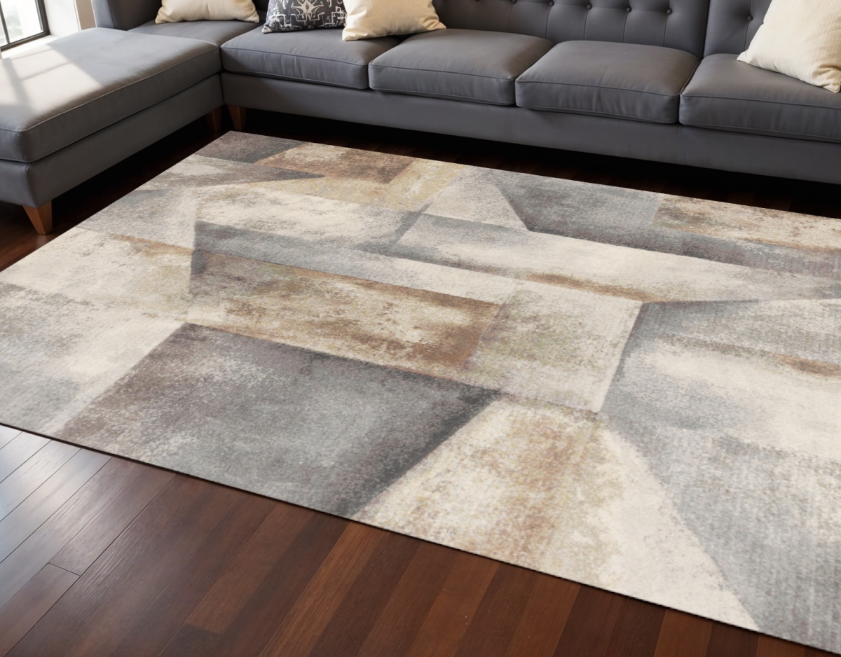 660100 8 x 11 ft. Gray Beige & Brown Abstract Rectangle Area Rug