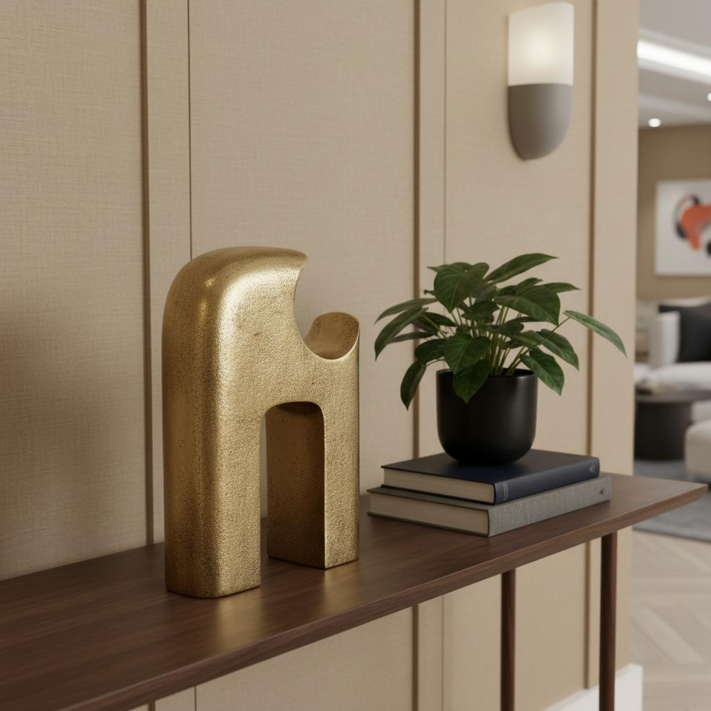 608729 11 in. Antiqued Brass Aluminum Modern Abstract Tabletop Sculpture