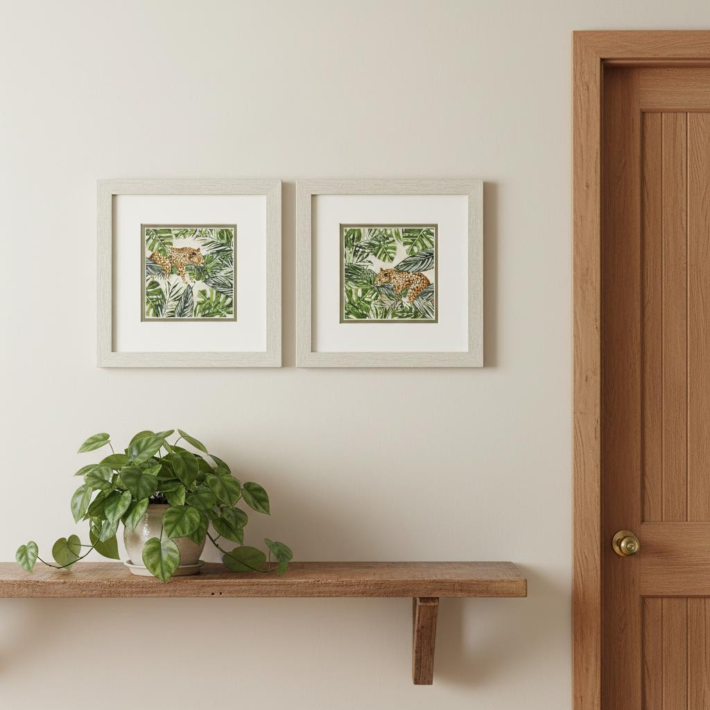 653058 Jungle Hangout Distressed White Framed Wall Art, Set of 2
