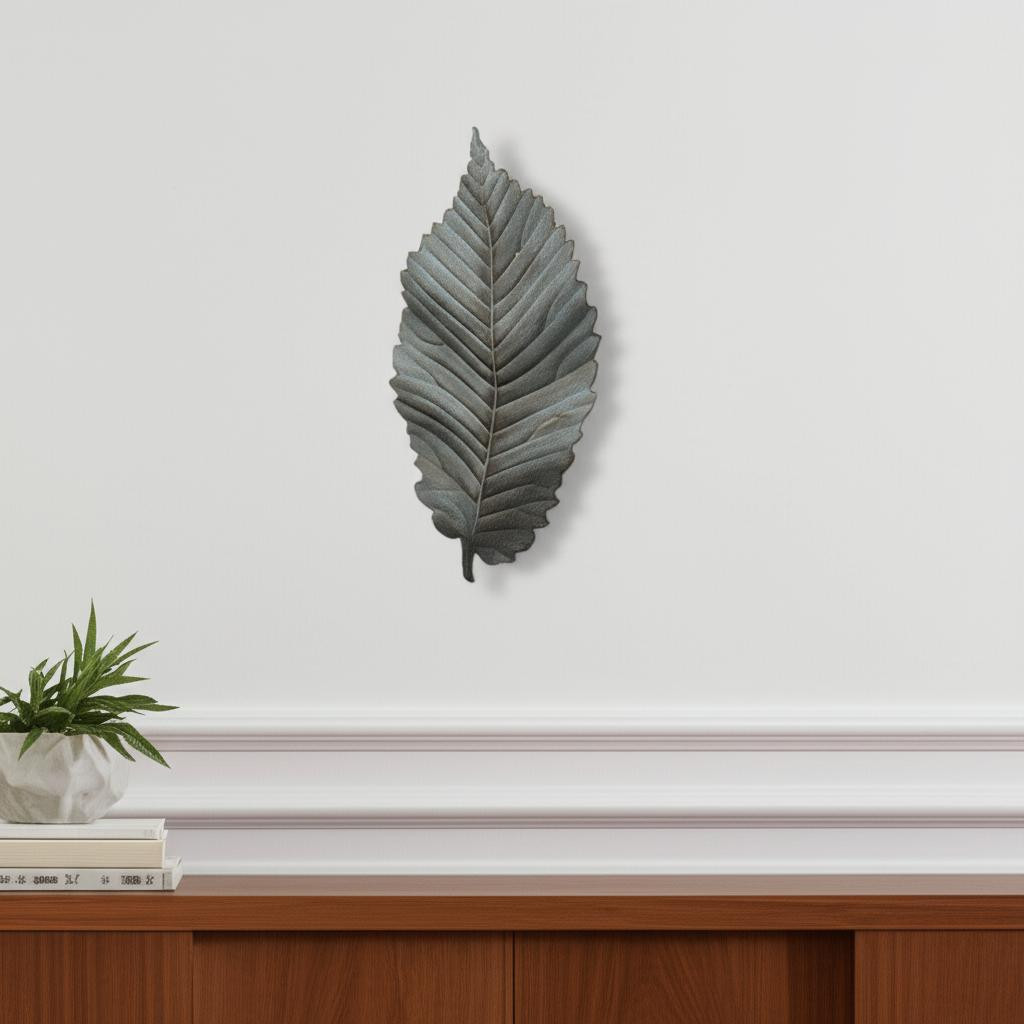608647 16 x 9 in. Brattea Green Leaf Metal Hanging Dimensional Sculpture