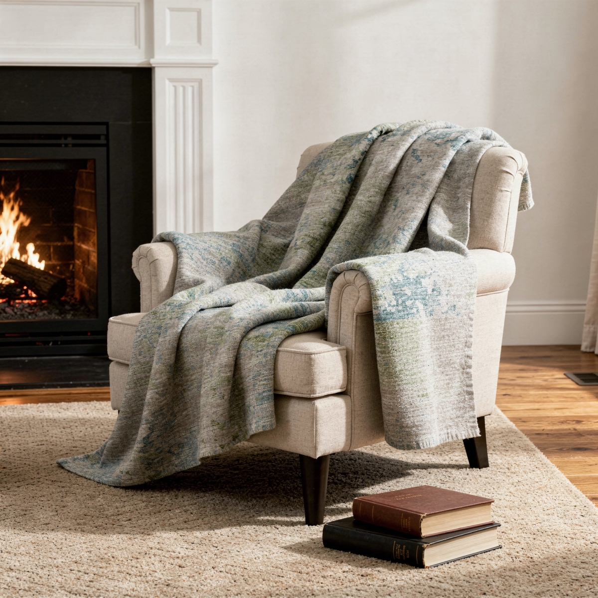 712338 50 x 70 in. Green Teal & Beige Abstract Microfiber Plush Throw Blanket