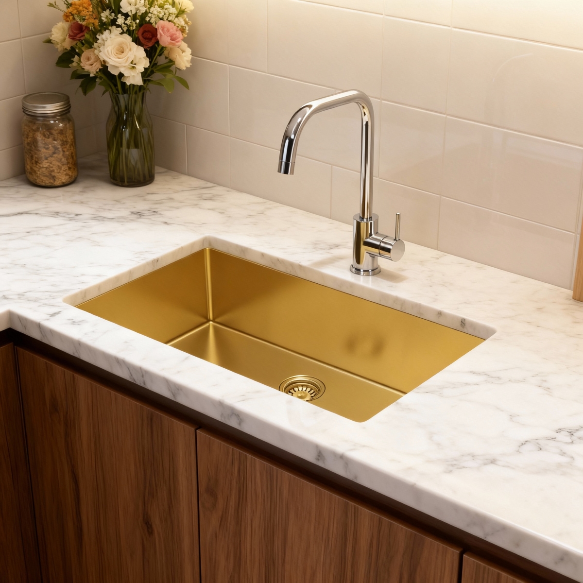 Picture of HomeRoots 719941 10 x 33 in. Gold Stainless Steel Undermount Kitchen Sink