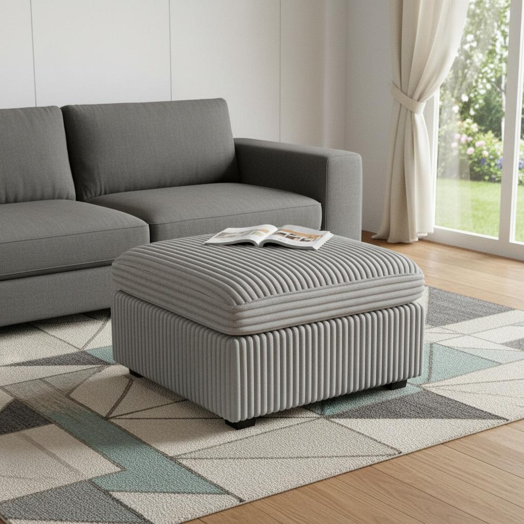 714361 30 in. Gray & Black Corduroy Storage Ottoman