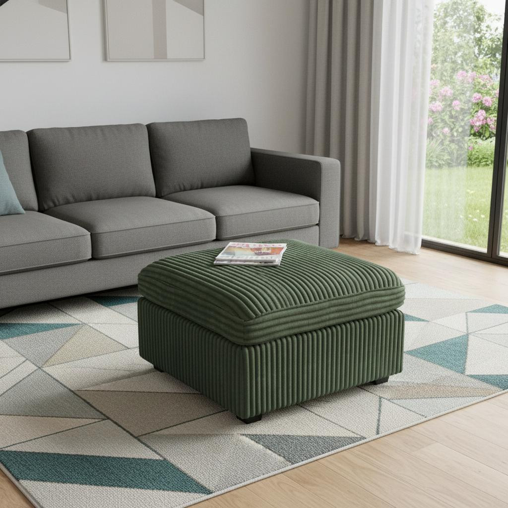 714362 30 in. Green & Black Corduroy Storage Ottoman