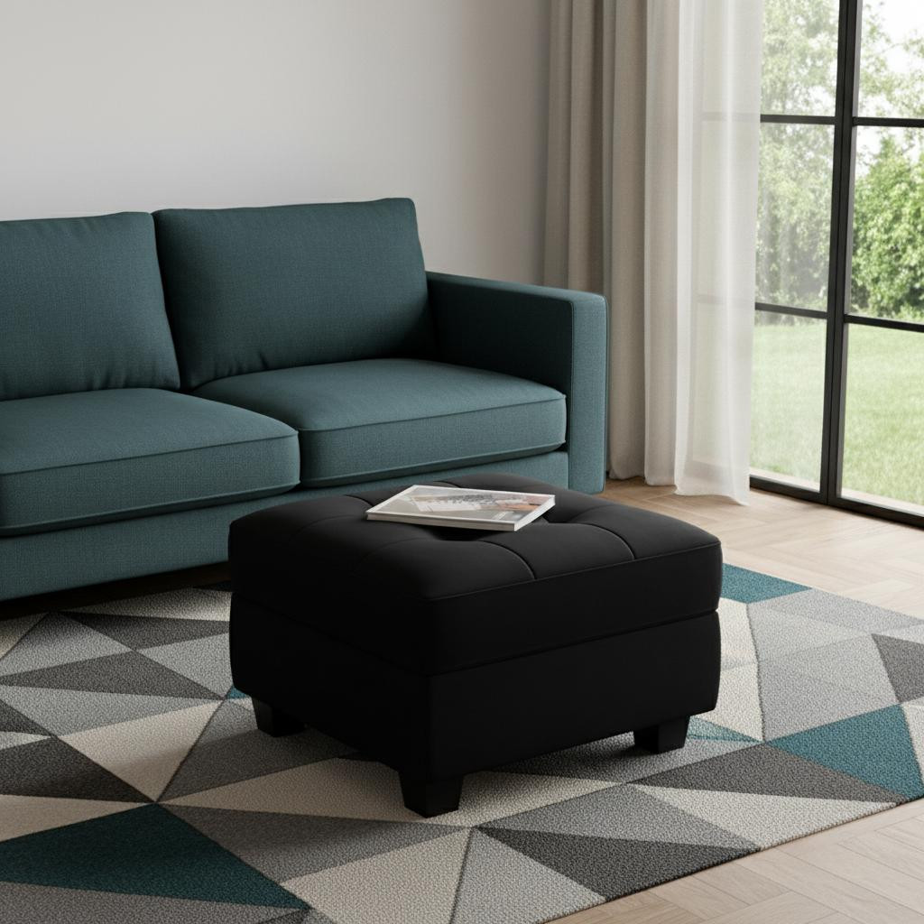 714350 26 in. Black Velvet Tufted Storage Ottoman