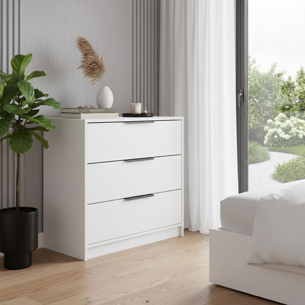 534962 28 in. White Wood Three Drawer Dresser