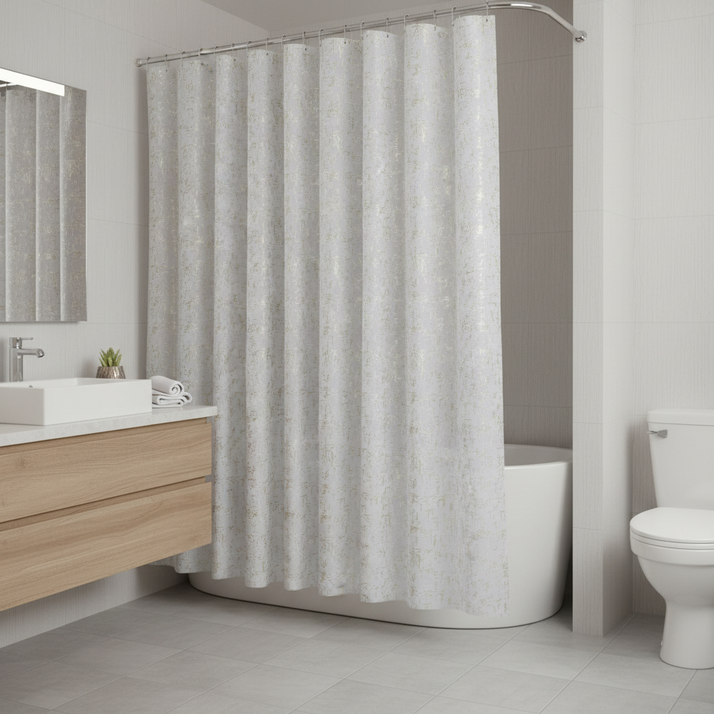 720608 72 in. White & Gold Abstract Shower Curtain