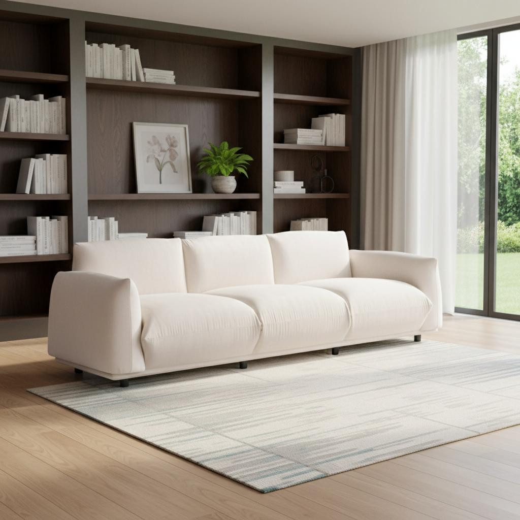 722493 98 in. White Velvet Sofa